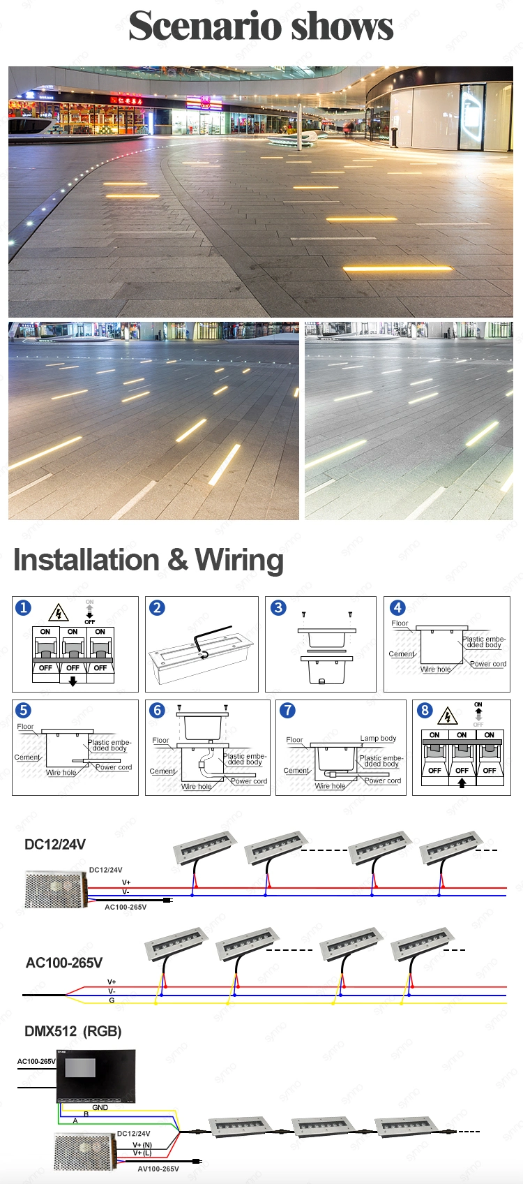 Stainless Steel IP65 Outdoor Ground Light Landscape Floor Recessed Deck Lamp Rectangle Step Light Liner Underground Light